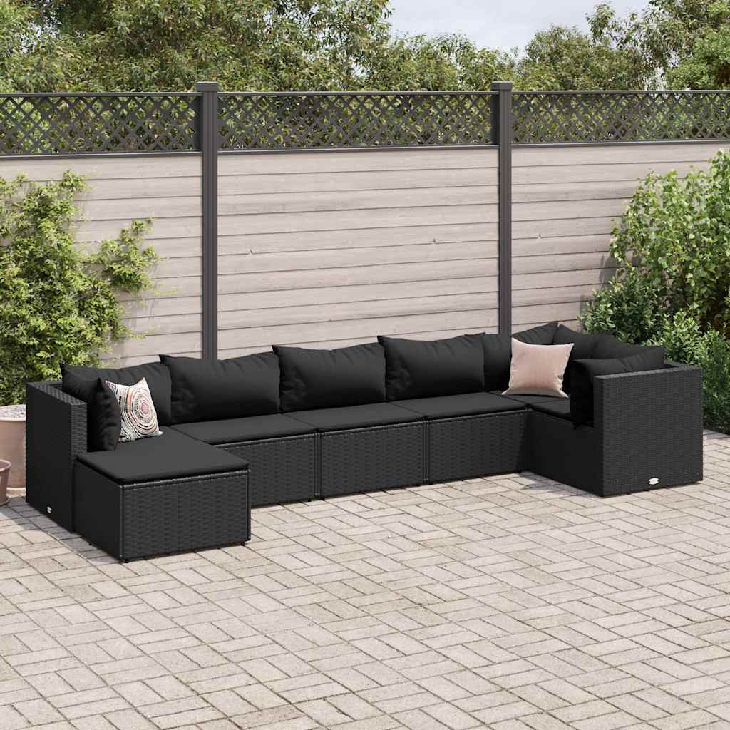 Set Salotto Da Giardino Con Cuscini 7pz Nero Polyrattan