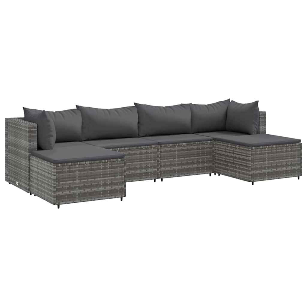 Set Divani Da Giardino 6 Pz Con Cuscini In Polyrattan Grigio - Image 2