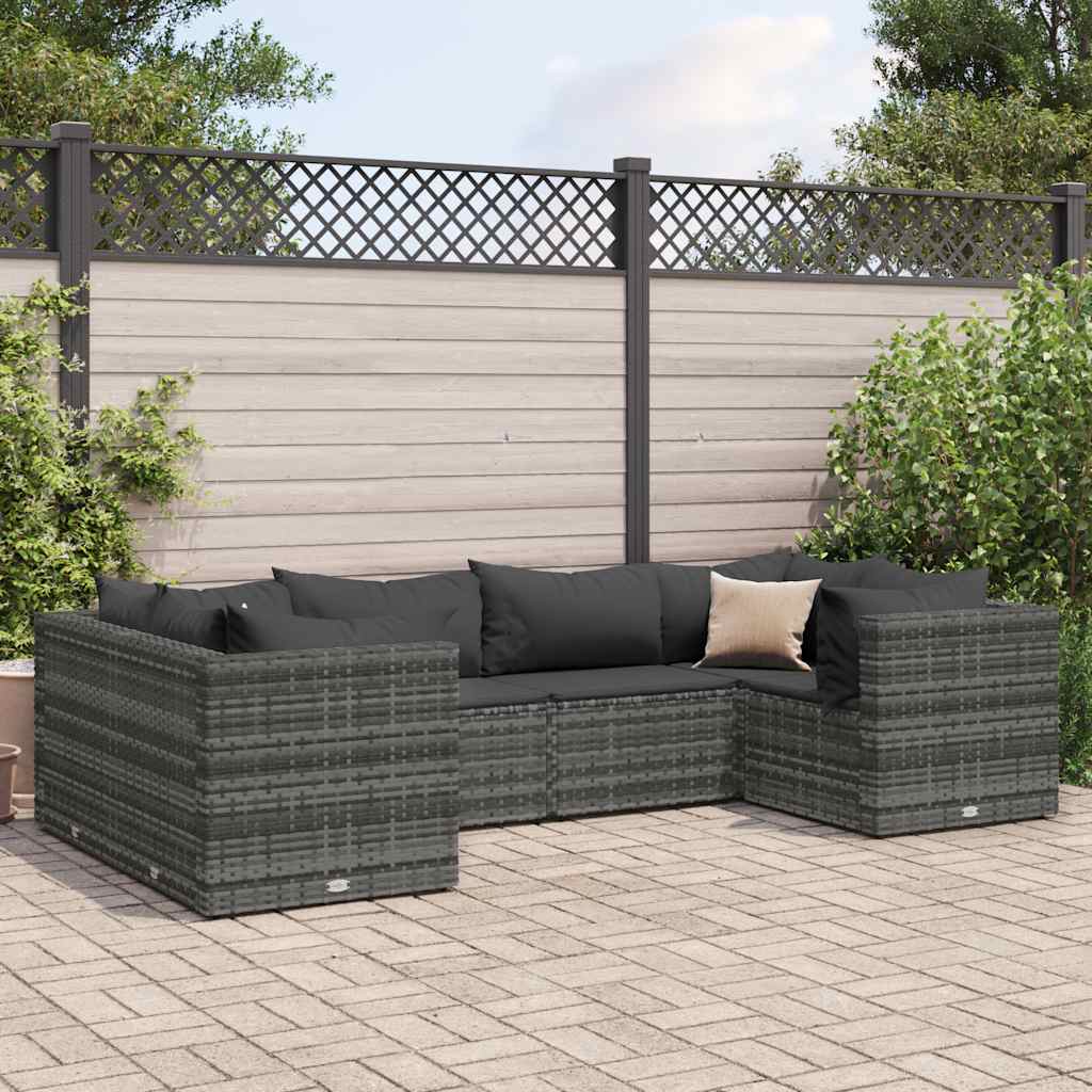 Set Divani Da Giardino 6 Pz Con Cuscini In Polyrattan Grigio
