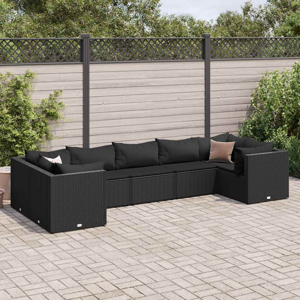 Set Salotto Da Giardino Con Cuscini 7pz Nero Polyrattan