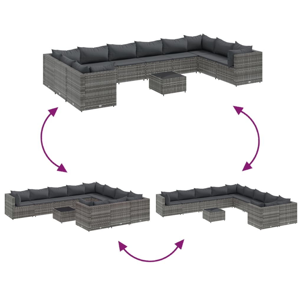 Set Divani Da Giardino 11 Pz Con Cuscini In Polyrattan Grigio - Image 6