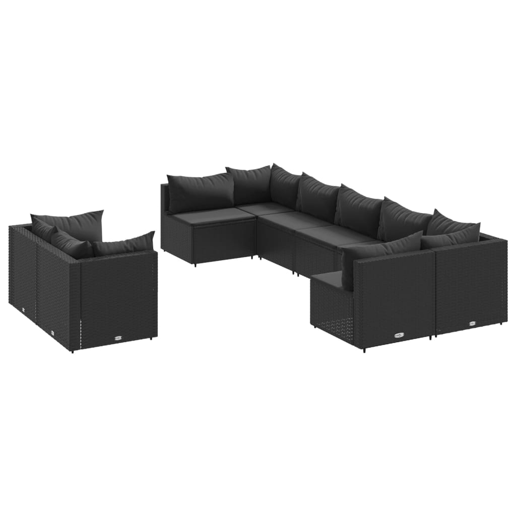 Set Divani Da Giardino 9 Pz Con Cuscini Nero In Polyrattan - Image 2