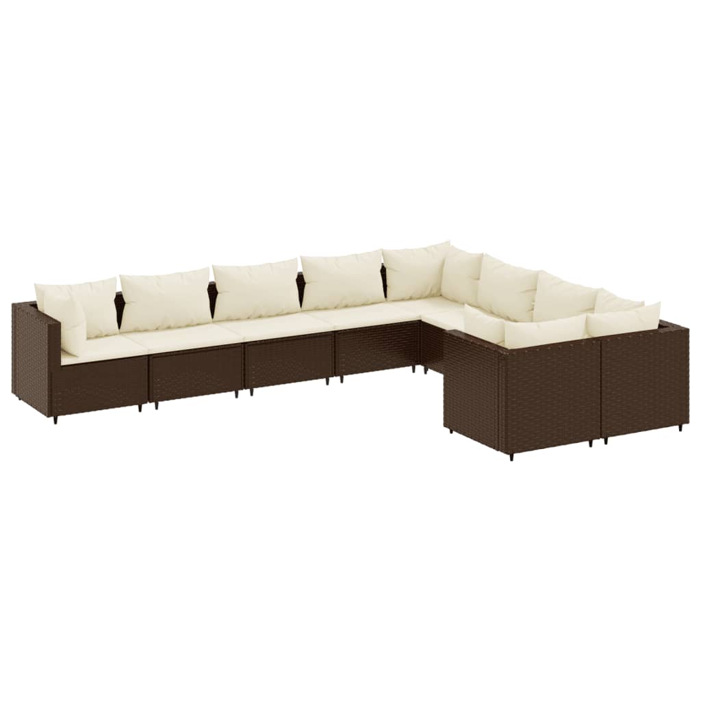 Set Divani Da Giardino 9pz Con Cuscini Marrone In Polyrattan - Image 2