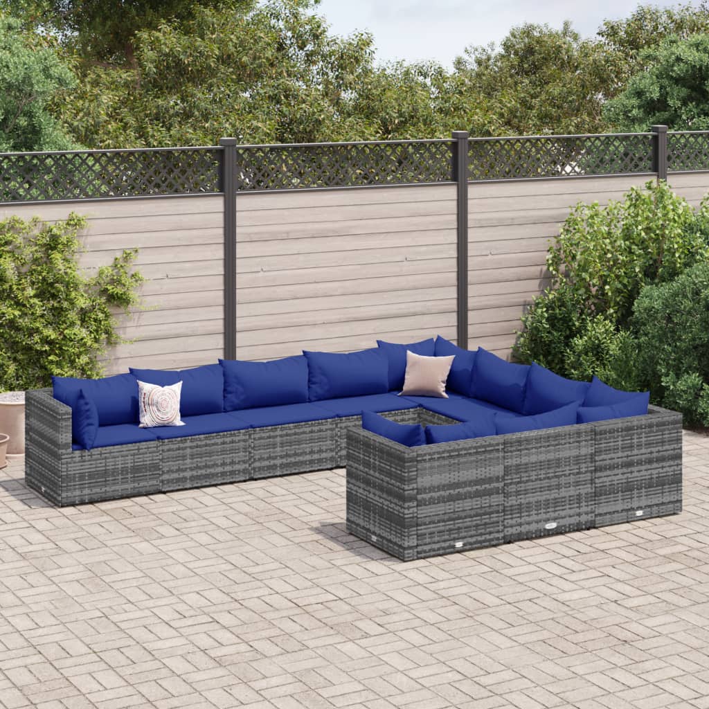Set Divano Da Giardino 10 Pz Con Cuscini Grigio In Polyrattan