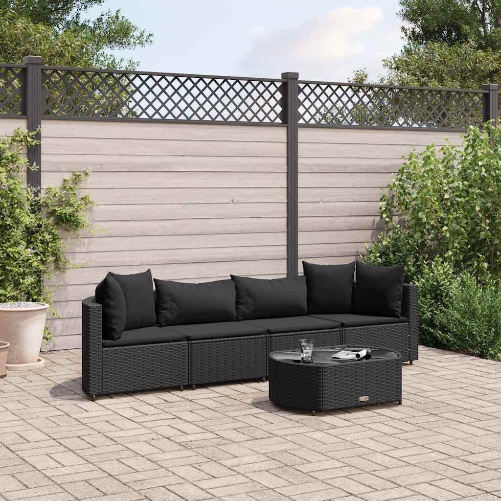 Set Divani Da Giardino 5 Pz Con Cuscini In Polyrattan Nero