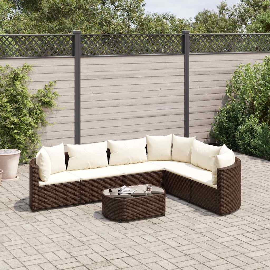 Set Divani Da Giardino 7 Pz Con Cuscini Marrone In Polyrattan
