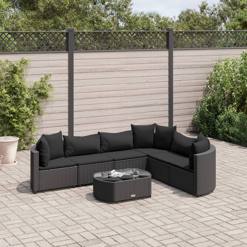 Set Divani Da Giardino Con Cuscini 7pz Nero Polyrattan