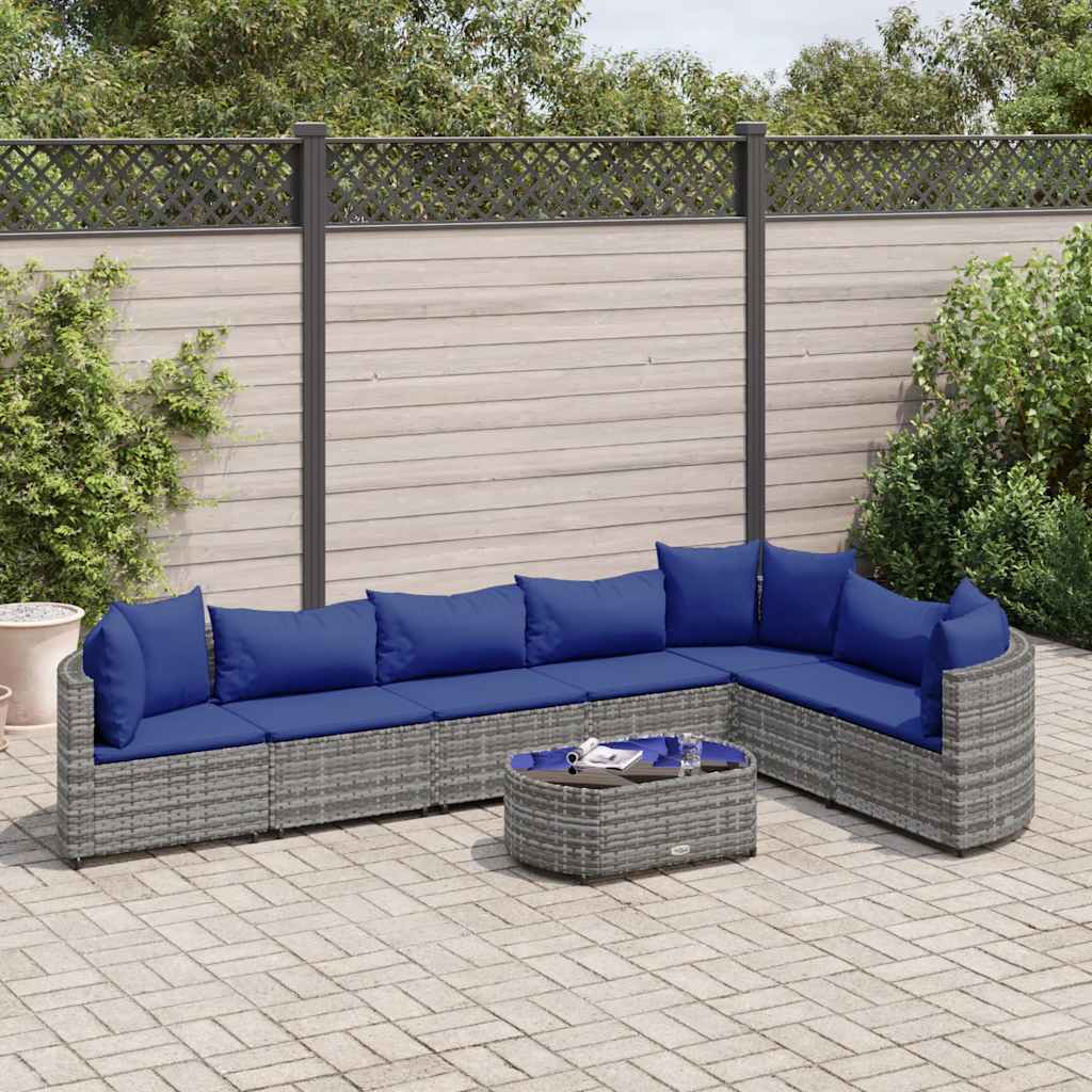 Set Divano Da Giardino 8 Pz Con Cuscini Grigio In Polyrattan