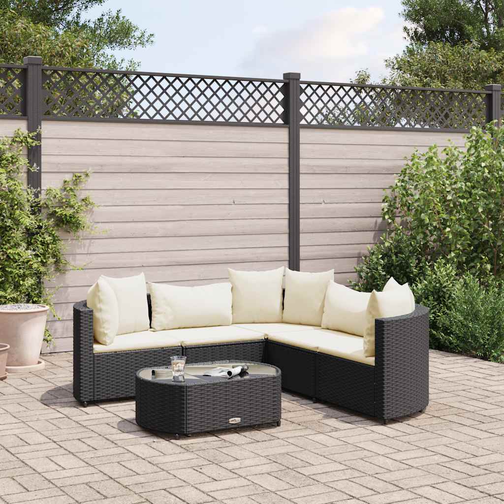 Set Divano Da Giardino 6 Pz Con Cuscini Nero In Polyrattan