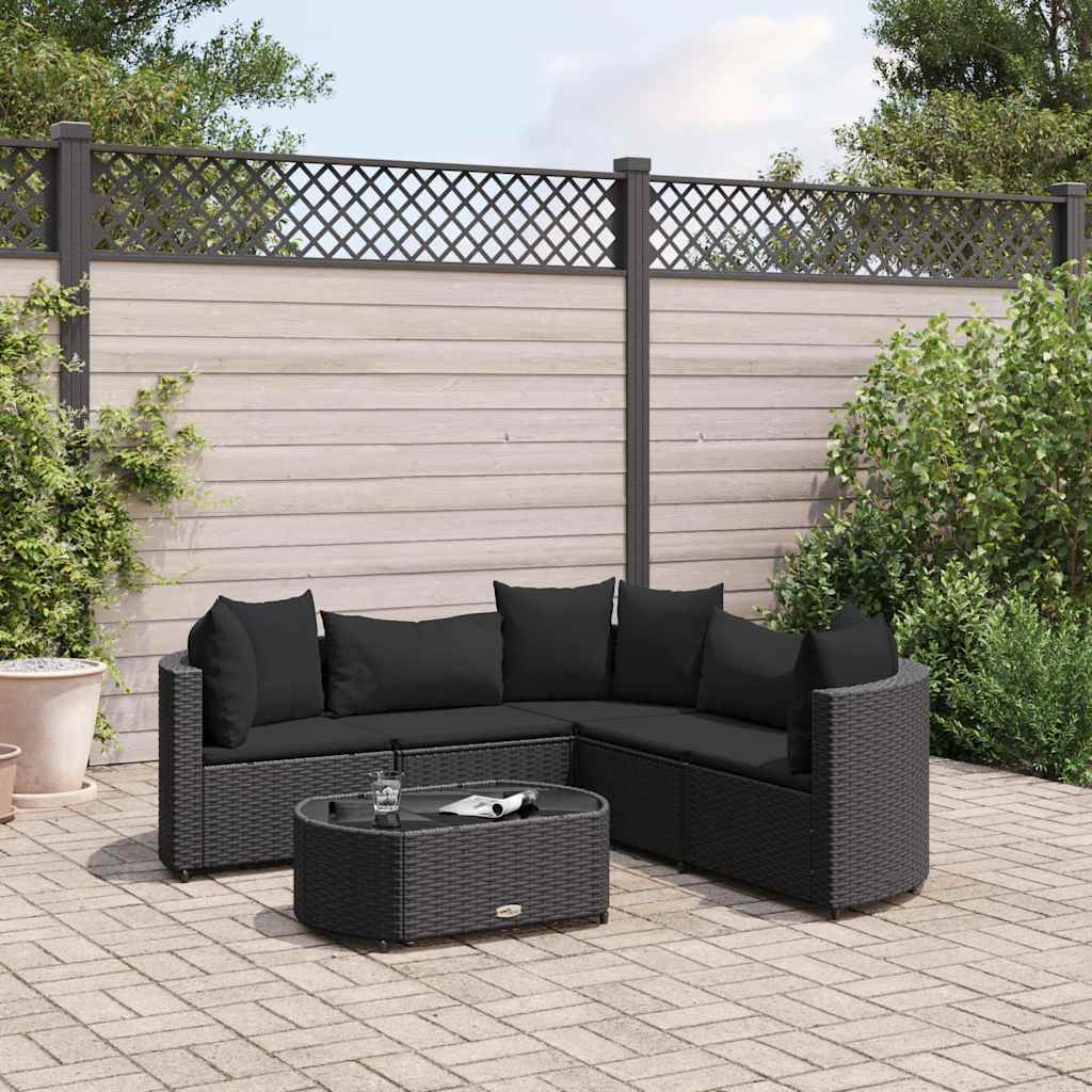 Set Divano Da Giardino 6 Pz Con Cuscini Nero In Polyrattan