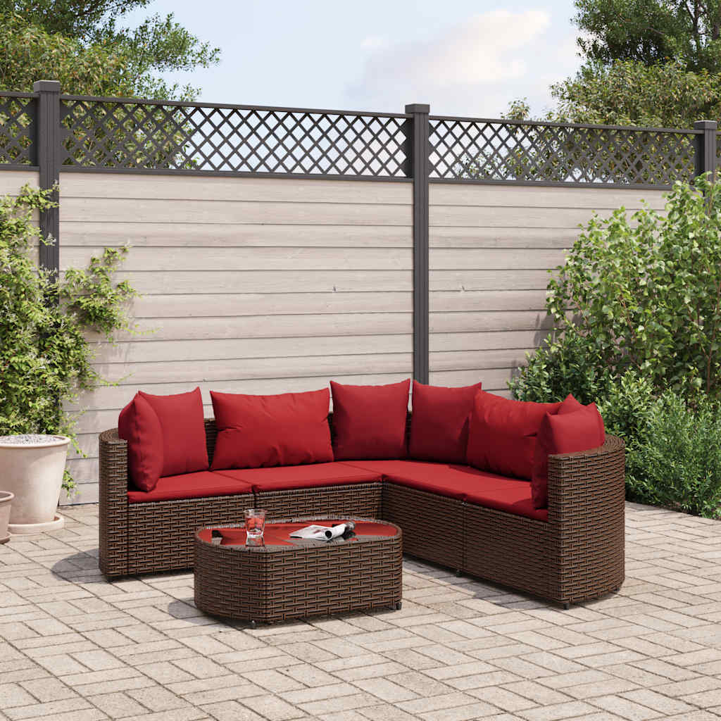 Set Divano Da Giardino 6 Pz Con Cuscini Marrone In Polyrattan