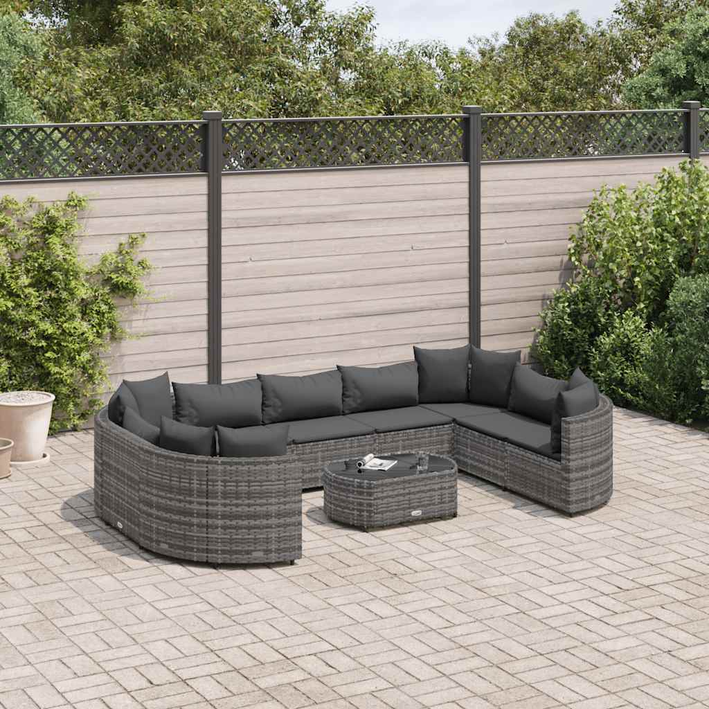 Set Divano Da Giardino 10 Pz Con Cuscini Grigio In Polyrattan