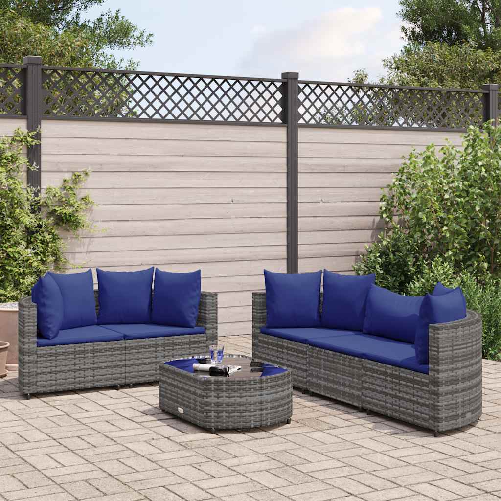Set Divano Da Giardino 6 Pz Con Cuscini Grigio In Polyrattan