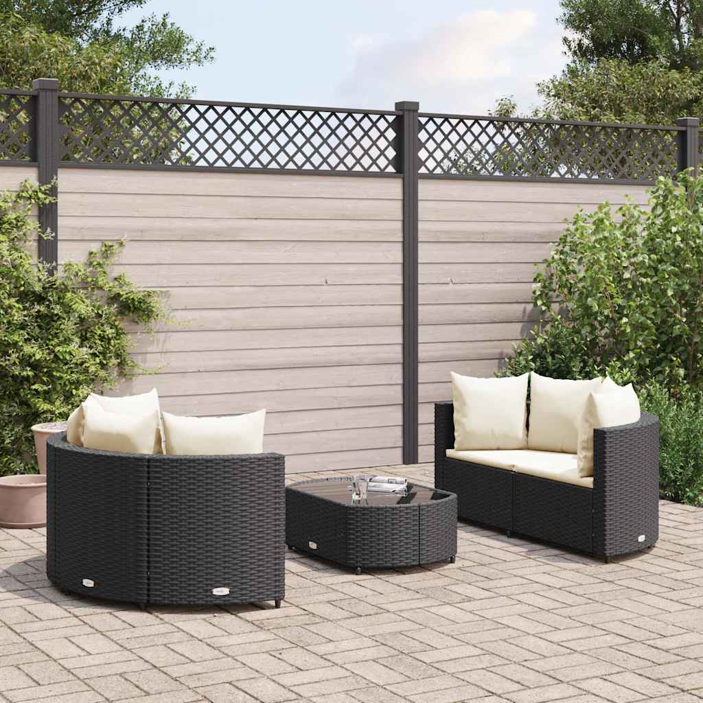 Set Divani Da Giardino 5 Pz Con Cuscini In Polyrattan Nero