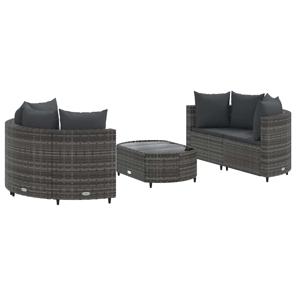 Set Divano Da Giardino 5 Pz Con Cuscini Grigio In Polyrattan - Image 2