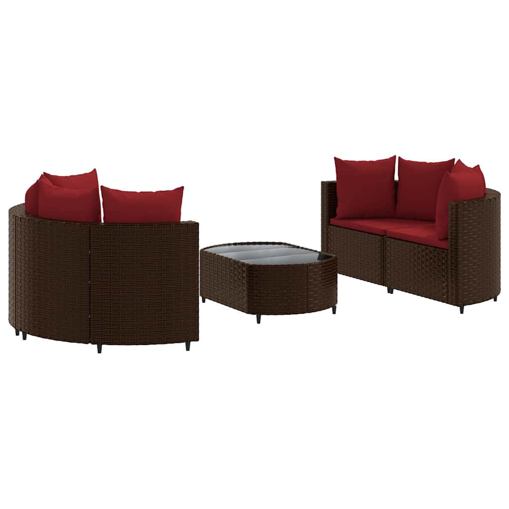 Set Divano Da Giardino 5 Pz Con Cuscini Marrone In Polyrattan - Image 2