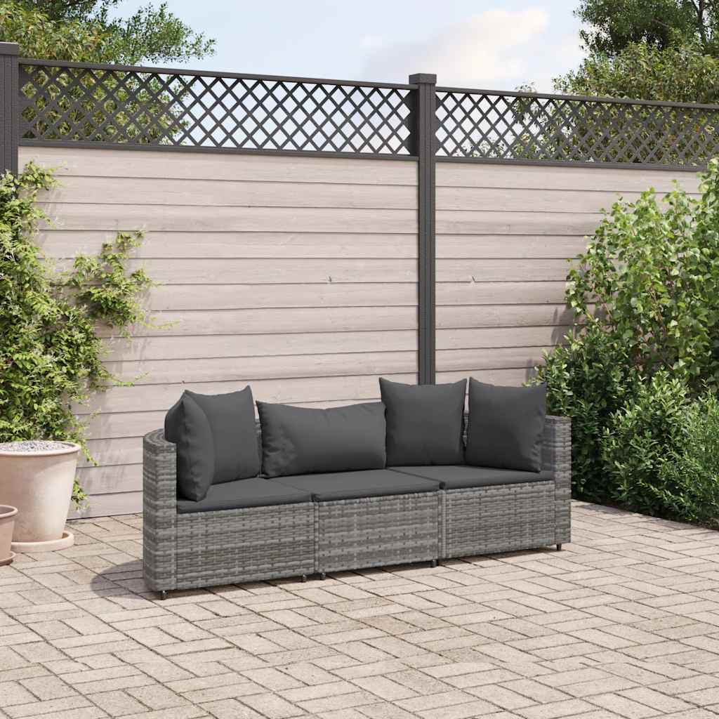 Set Divani Da Giardino 3 Pz Con Cuscini Grigio In Polyrattan
