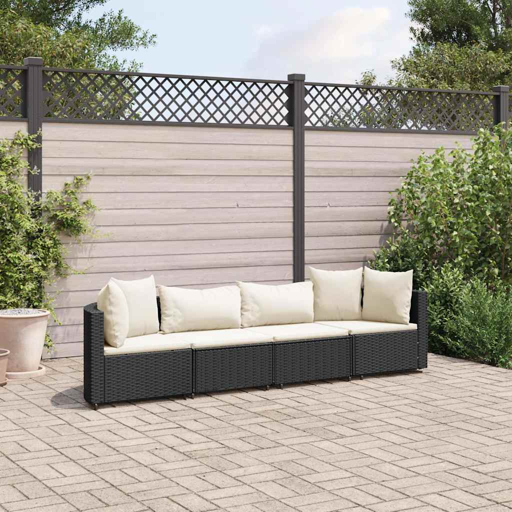 Set Divani Da Giardino 4 Pz Con Cuscini Nero In Polyrattan