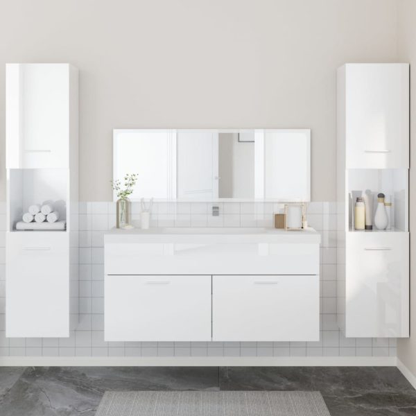 Set Mobili Da Bagno 4 Pz Bianco Lucido In Legno Multistrato