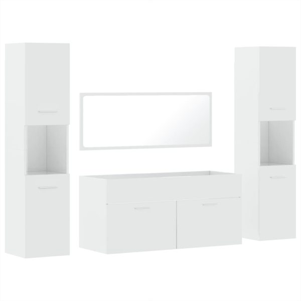 Set Mobili Da Bagno 4 Pz Bianco Lucido In Legno Multistrato - Image 2