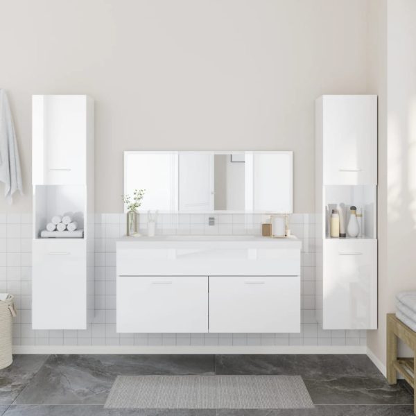 Set Mobili Da Bagno 4 Pz Bianco Lucido In Legno Multistrato - Image 3