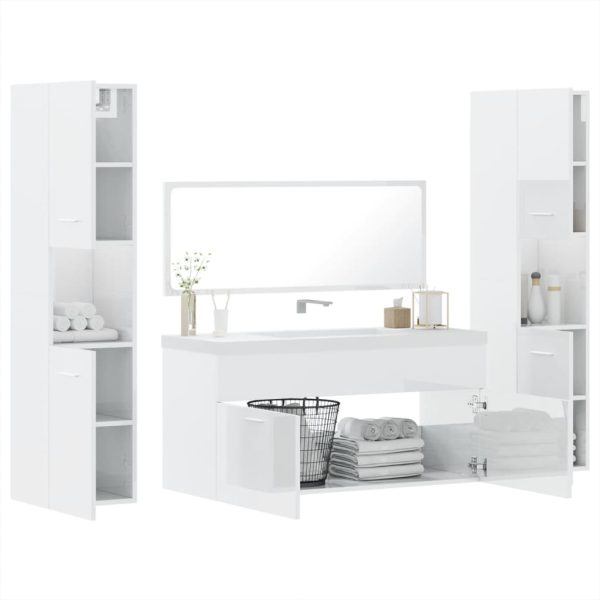 Set Mobili Da Bagno 4 Pz Bianco Lucido In Legno Multistrato - Image 4