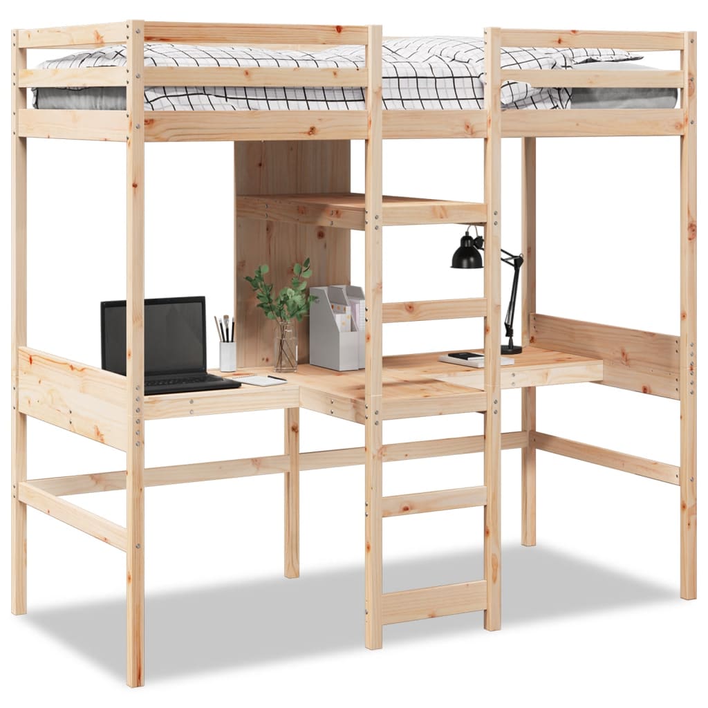 Giroletto Soppalco Con Scrivanie E Ripiani 90x200cm Legno Pino