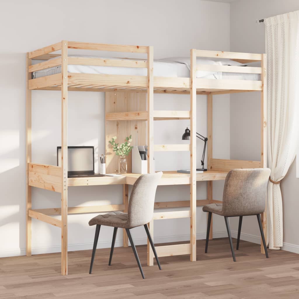 Giroletto Soppalco Con Scrivanie E Ripiani 90x200cm Legno Pino - Image 3