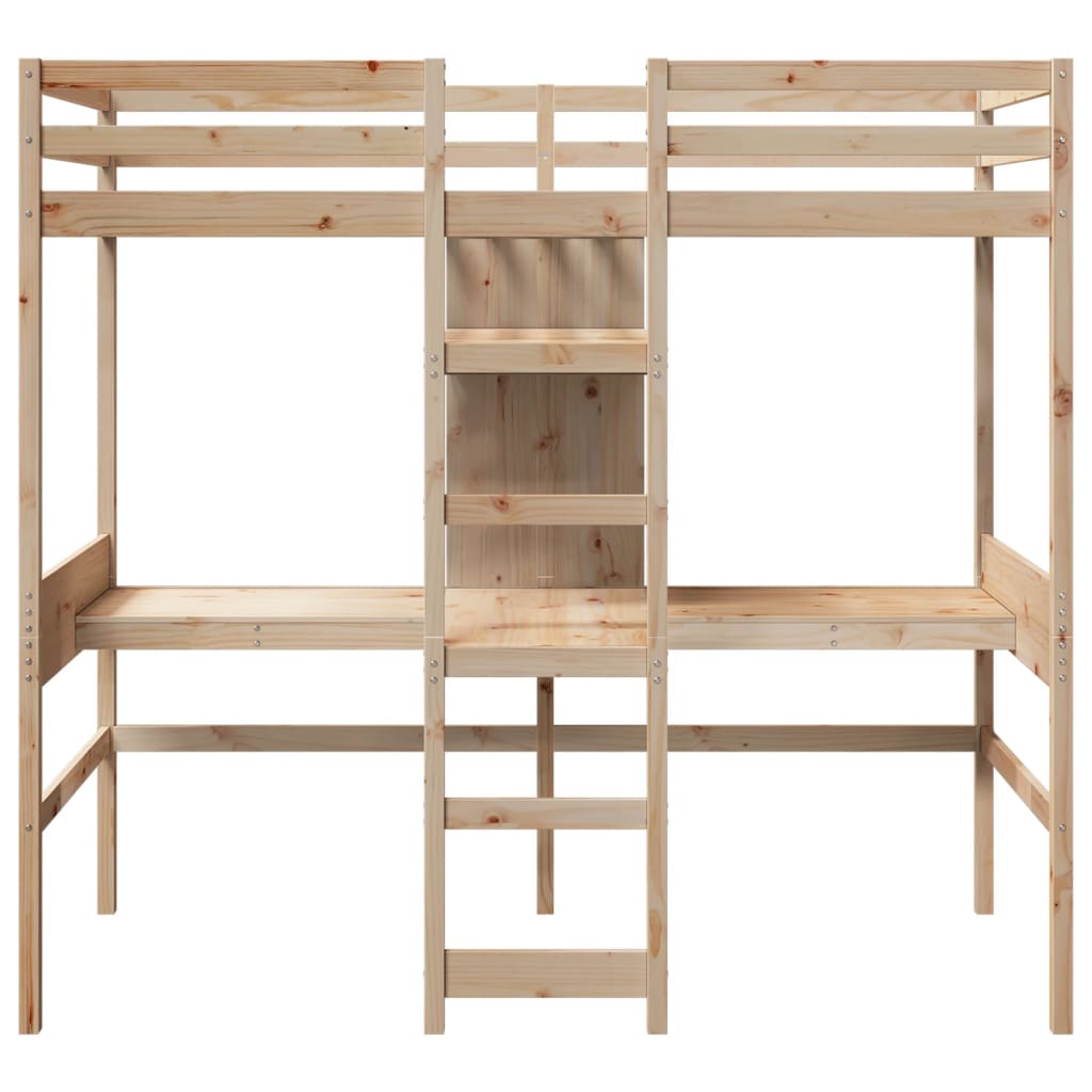 Giroletto Soppalco Con Scrivanie E Ripiani 90x200cm Legno Pino - Image 5