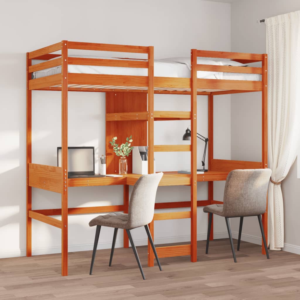 Giroletto Soppalco Scrivanie Ripiani Marrone Cera 90x200cm Pino - Image 3