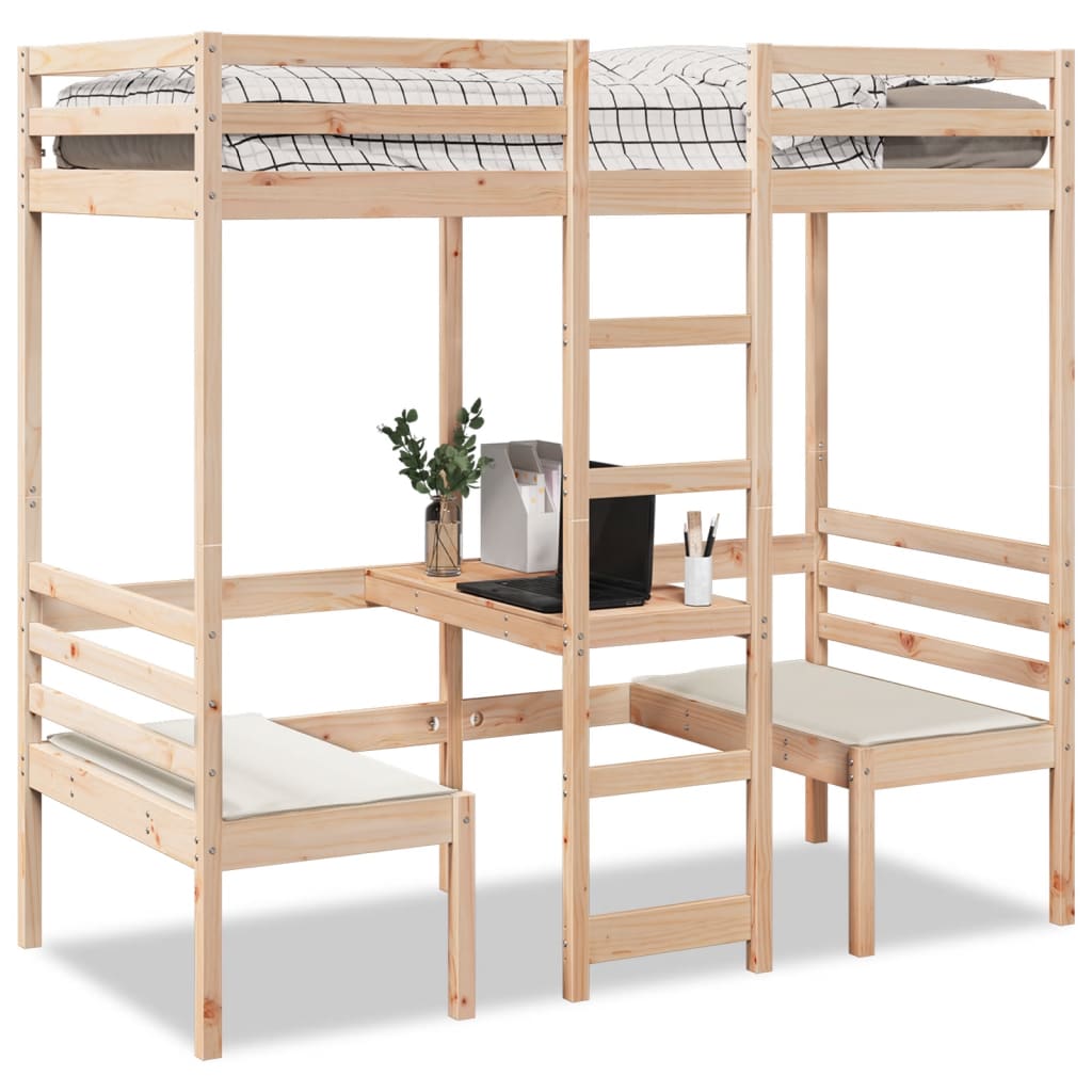 Giroletto Soppalco Con Scrivania E Sedie 90x200cm Legno Pino