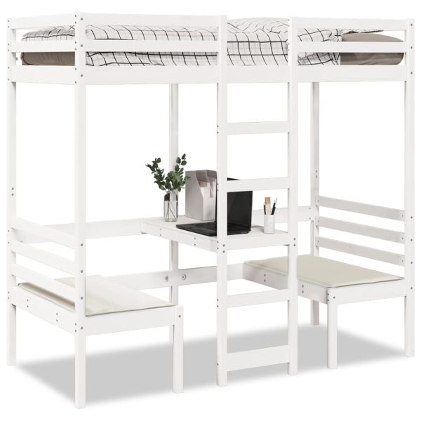 Giroletto Soppalco Con Scrivania E Sedie Bianco 80x200cm Pino