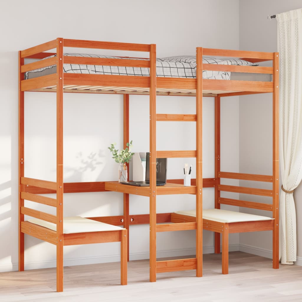 Giroletto Soppalco Scrivania E Sedie Marrone Cera 75x190cm Pino - Image 3