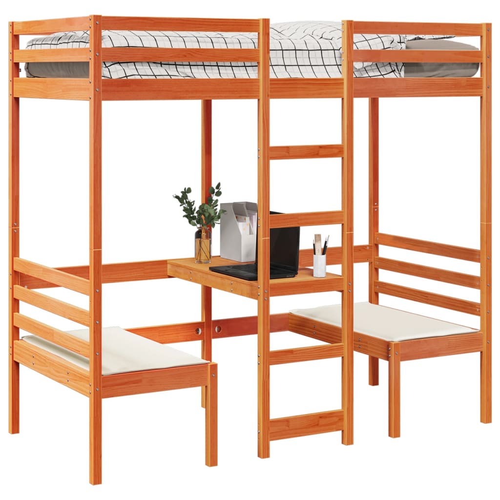 Giroletto Soppalco Scrivania E Sedie Marrone Cera 75x190cm Pino - Image 4