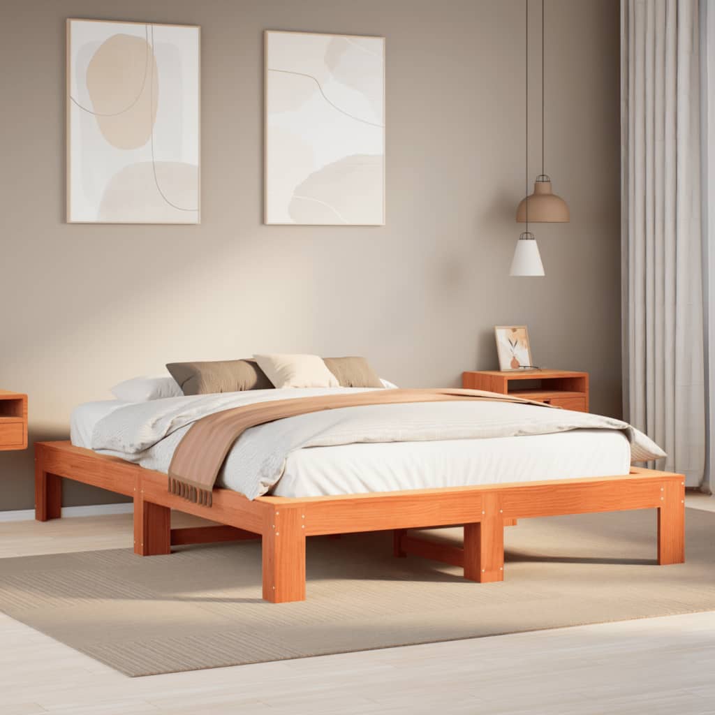 Letto Senza Materasso Marrone Cera 160x200 Cm In Legno Di Pino