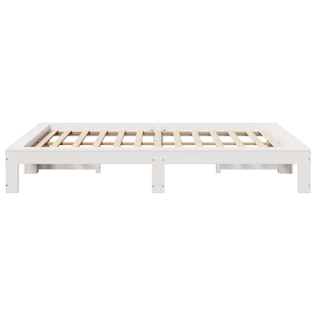 Letto Senza Materasso Bianco 150x200 Cm Legno Massello Di Pino - Image 5