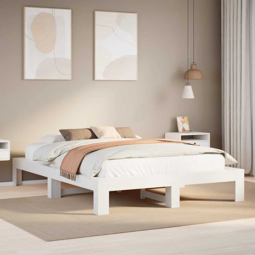 Letto Senza Materasso Bianco 140x200 Cm Legno Massello Di Pino