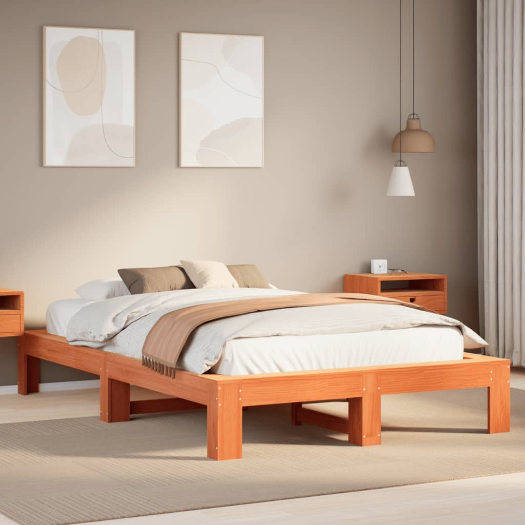 Letto Senza Materasso Marrone Cera 120x200 Cm In Legno Di Pino