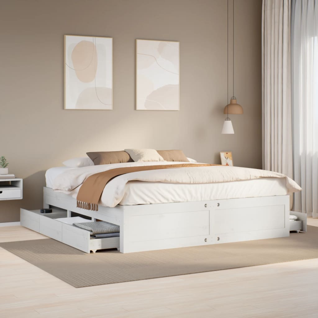Giroletto Senza Materasso Con Cassetti Bianco 180x200 Cm Pino