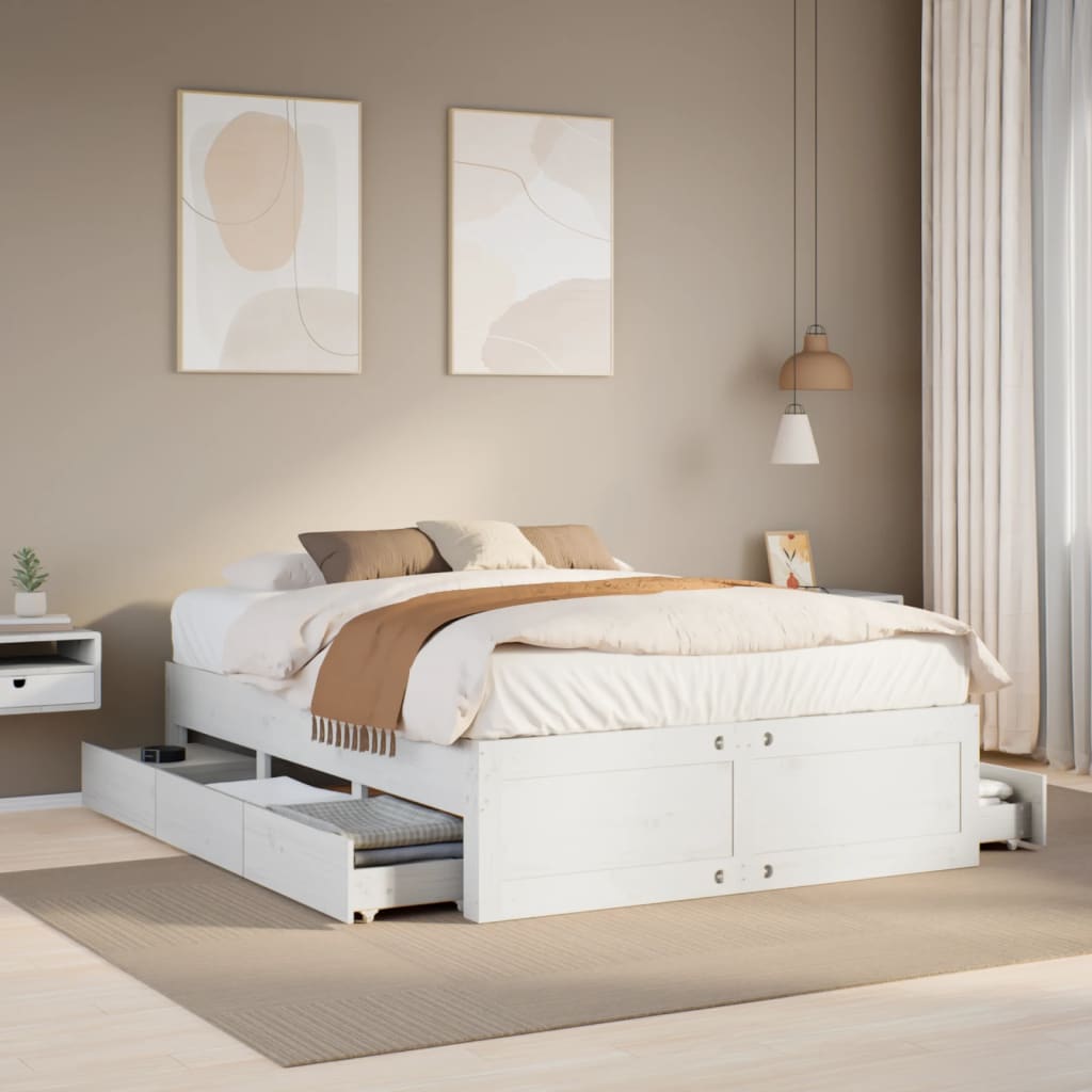 Giroletto Senza Materasso Con Cassetti Bianco 140x190 Cm Pino