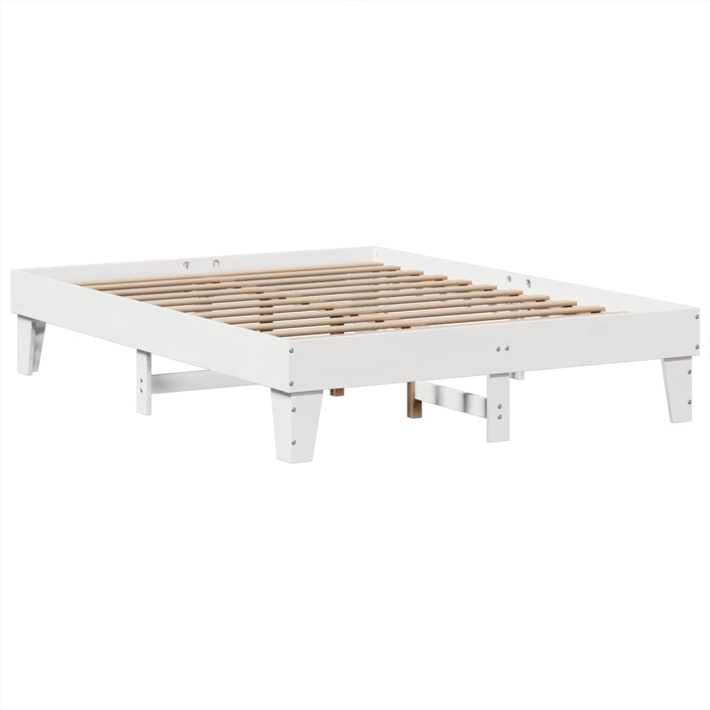 Letto Senza Materasso Bianco 150x200 Cm Legno Massello Di Pino - Image 5