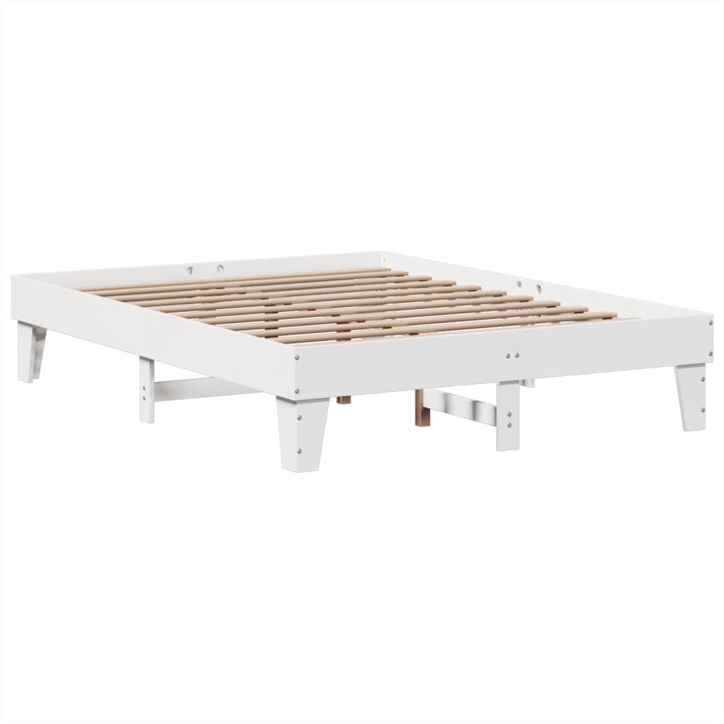 Letto Senza Materasso Bianco 140x190 Cm Legno Massello Di Pino - Image 5