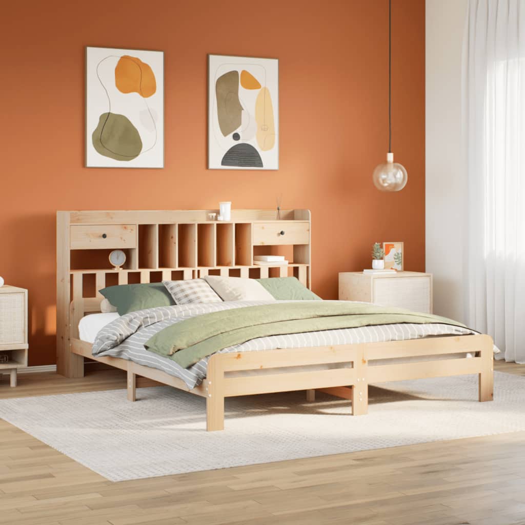 Letto Libreria Senza Materasso 200x200 Cm In Legno Di Pino