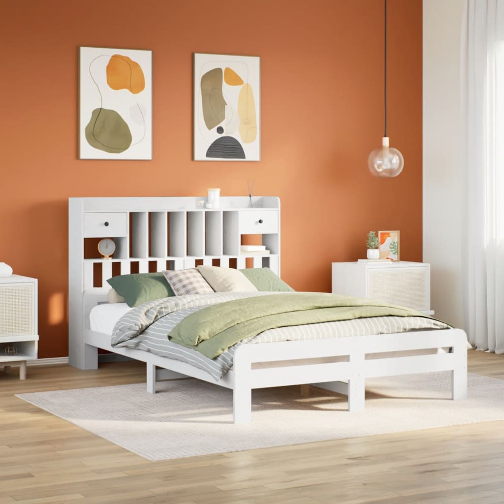 Letto Libreria Senza Materasso Bianco 160x200 Cm Legno Di Pino