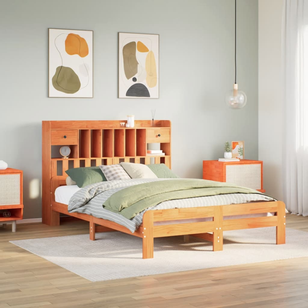 Letto Libreria Senza Materasso Marrone Cera 140x200 Cm In Pino