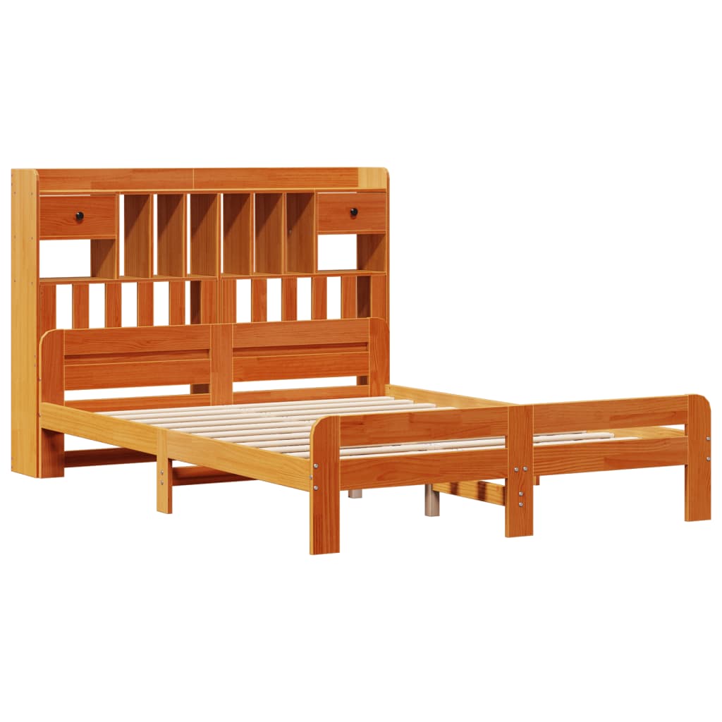 Letto Libreria Senza Materasso Marrone Cera 140x200 Cm In Pino - Image 3