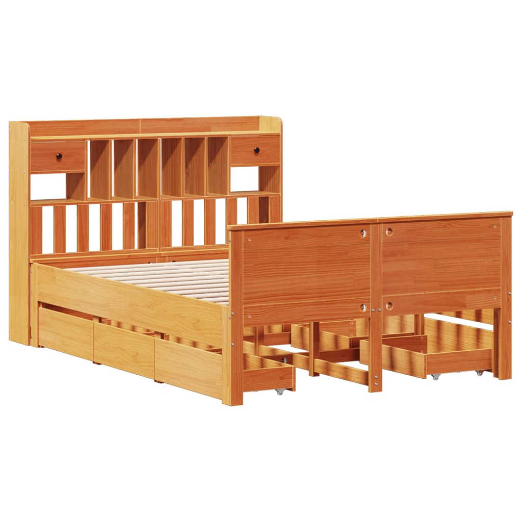 Letto Libreria Senza Materasso Marrone Cera 140x200 Cm In Pino - Image 3