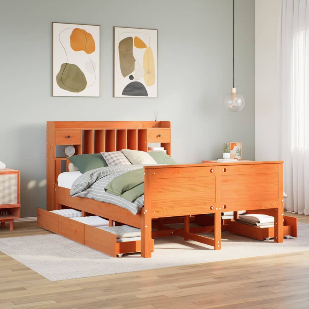 Letto Libreria Senza Materasso Marrone Cera 140x190 Cm In Pino