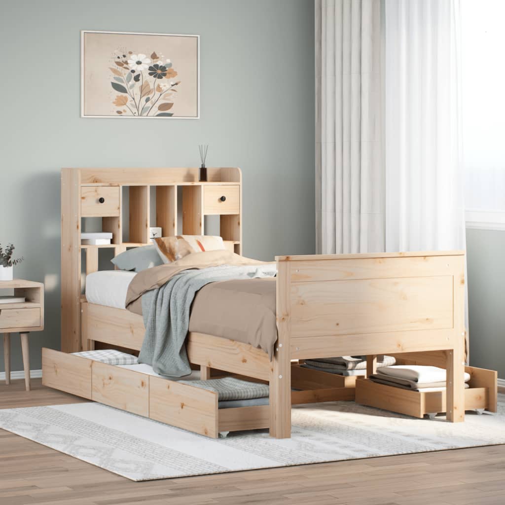 Giroletto Con Libreria Senza Materasso 75x190 Cm In Legno Pino