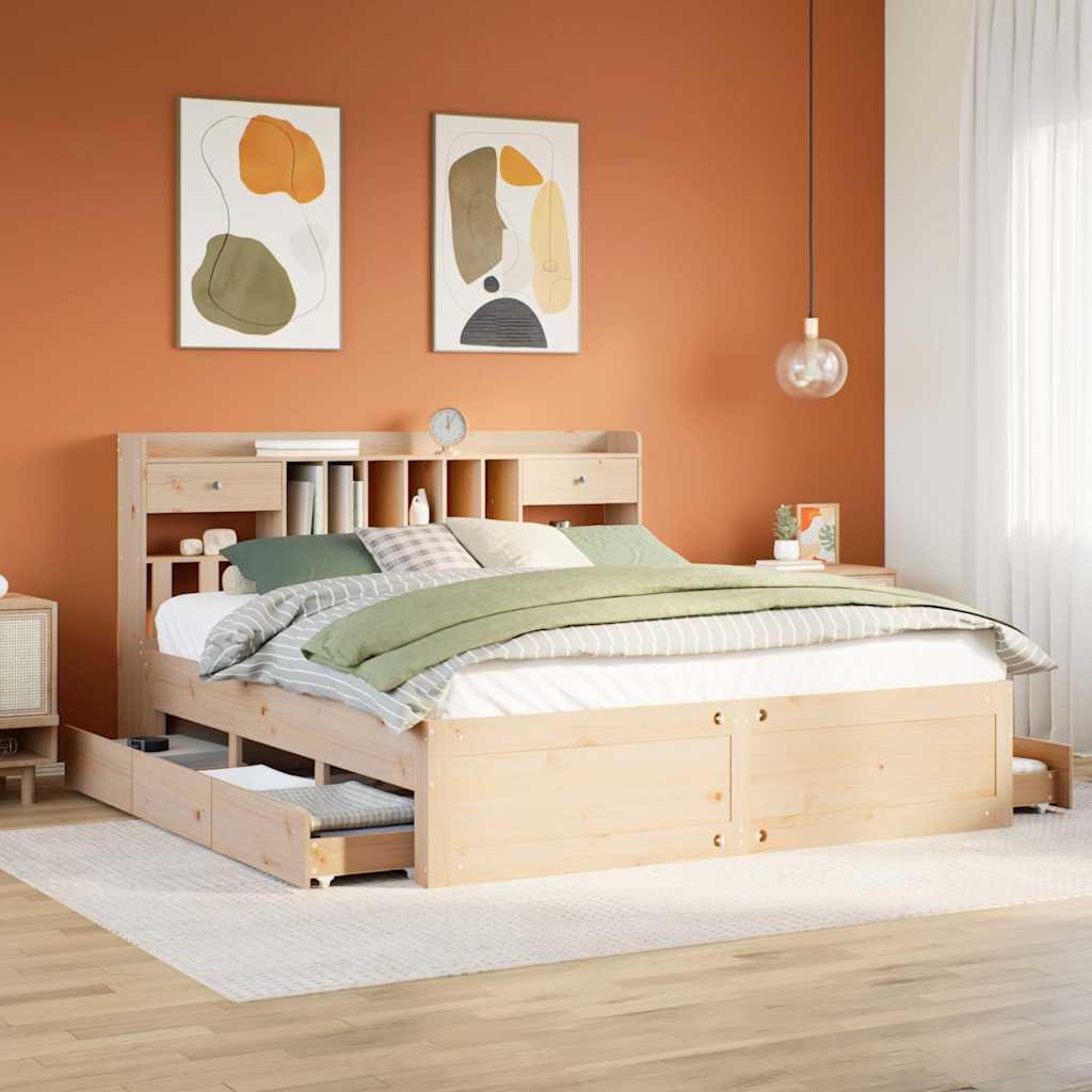 Letto Libreria Senza Materasso 200x200 Cm In Legno Di Pino